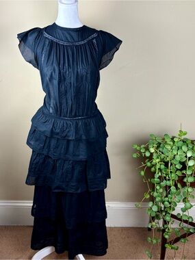 NWT Banana Republic Embroidered Selene Dress with lace, fluttery ruffles Size L